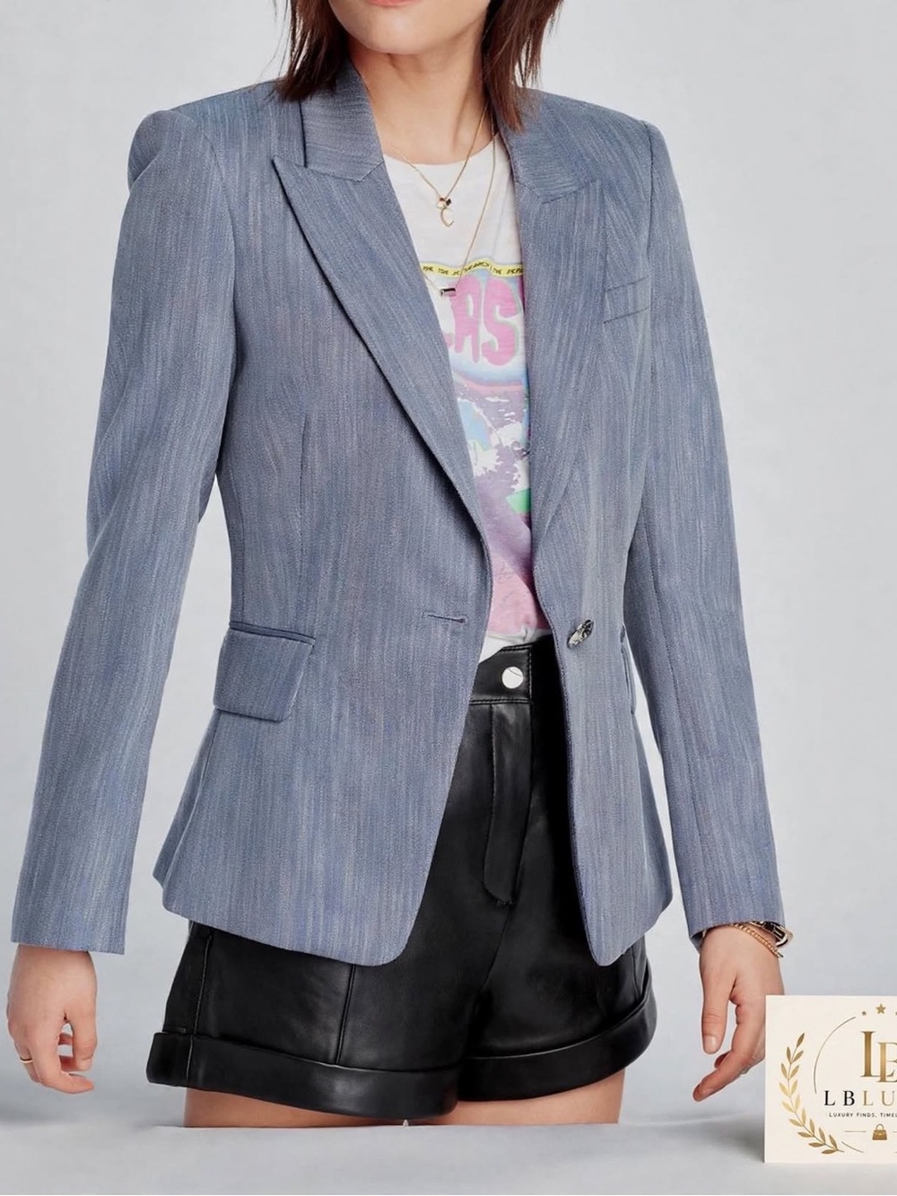 Lini Womens Eve Blue Business Office One-button Blazer Jacket Size 2
